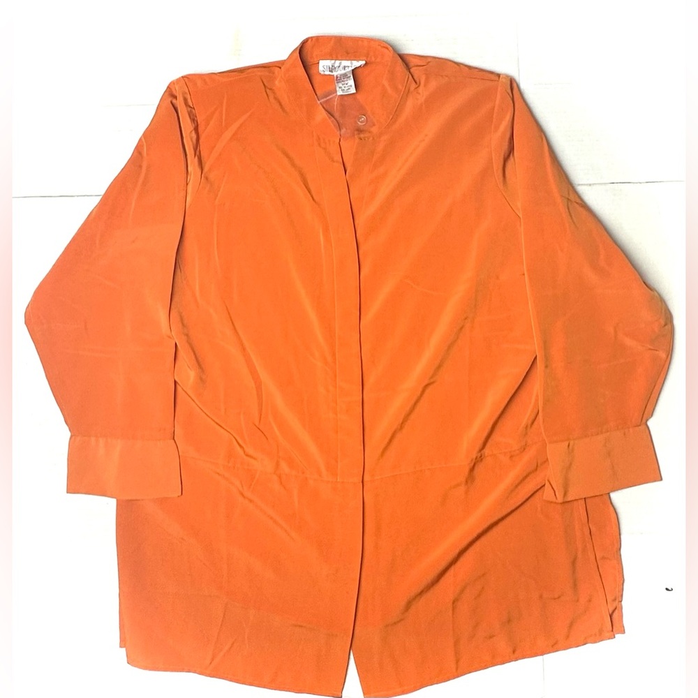 Vintage Silhouettes Womens Shirt Size 14 W Orange 3/4 Sleeve Button Up 80s 70s